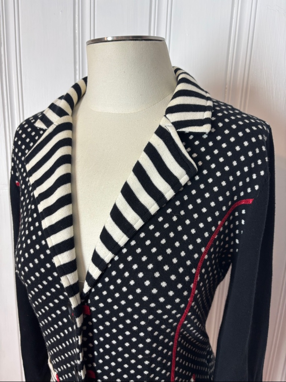 BETTY BARCLAY Polka Dot & Stripe Knit Cardigan 100% Cotton | Size EU 36 / US 6 - Picture 4 of 11